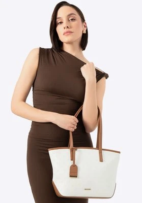 Damska shopperka z imitacji skóry średnia kremowo - brązowa Wittchen