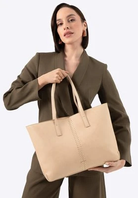 Damska shopperka z imitacji skóry w nity beżowa Wittchen