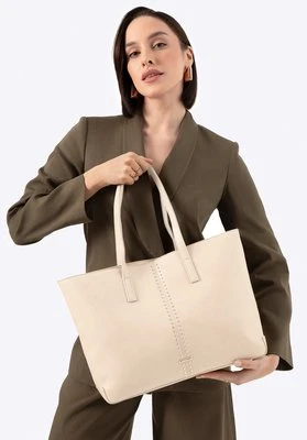 Damska shopperka z imitacji skóry w nity beżowa Wittchen