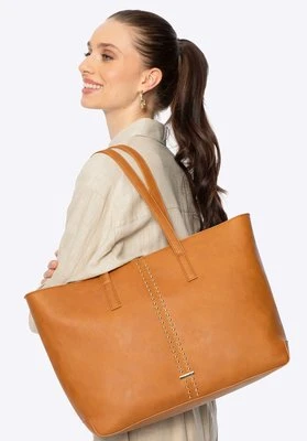 Damska shopperka z imitacji skóry w nity brązowa Wittchen