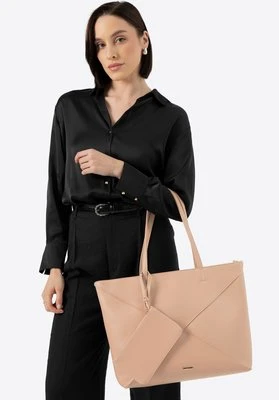 Damska shopperka z imitacji skóry w przeszycia beżowa Wittchen