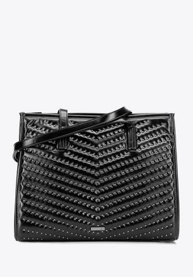 Damska shopperka z imitacji skóry z dżetami czarno - grafitowa Wittchen