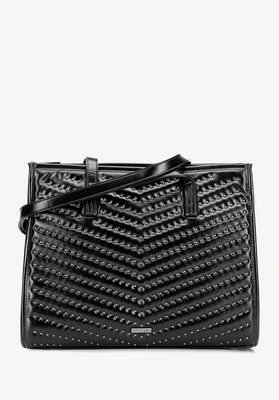 Damska shopperka z imitacji skóry z dżetami czarno - grafitowa Wittchen