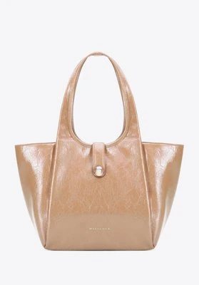 Damska shopperka z imitacji skóry z ozdobnym paskiem beżowa Wittchen