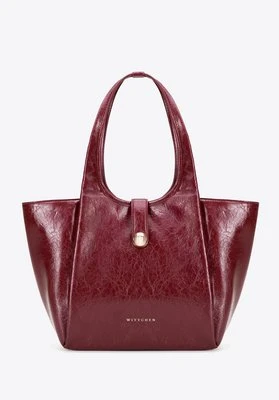 Damska shopperka z imitacji skóry z ozdobnym paskiem bordowa Wittchen