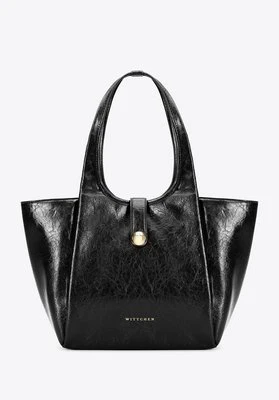 Damska shopperka z imitacji skóry z ozdobnym paskiem czarna Wittchen