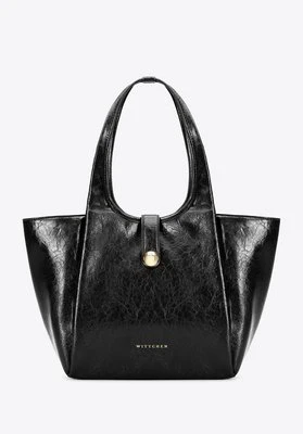 Damska shopperka z imitacji skóry z ozdobnym paskiem czarna Wittchen