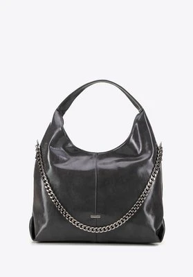 Damska shopperka z ozdobnym łańcuszkiem szara Wittchen