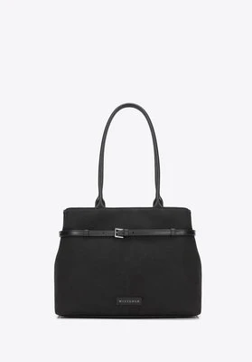 Damska shopperka z ozdobnym paskiem na froncie czarno - srebrna Wittchen