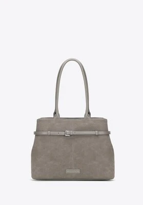 Damska shopperka z ozdobnym paskiem na froncie szara Wittchen