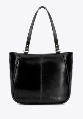 Damska shopperka z połyskującej skóry naturalnej czarna Wittchen