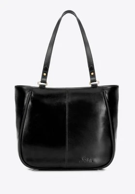 Damska shopperka z połyskującej skóry naturalnej czarna Wittchen