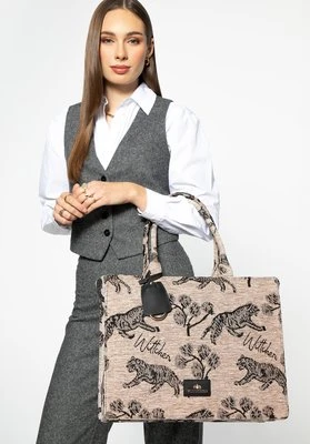 Damska shopperka żakardowa we wzory brązowo - czarna Wittchen