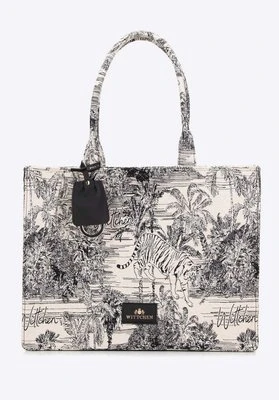 Damska shopperka żakardowa we wzory czarno - kremowa Wittchen