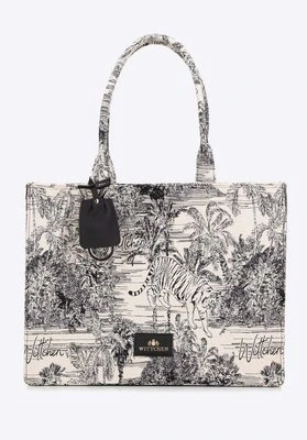 Damska shopperka żakardowa we wzory czarno - kremowa Wittchen