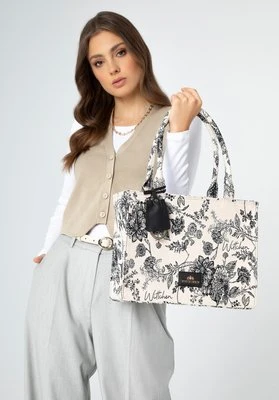 Damska shopperka żakardowa z chwostem kremowo - czarna Wittchen