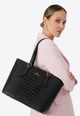 Damska shopperka ze skóry croco czarna ze złotym logo Wittchen