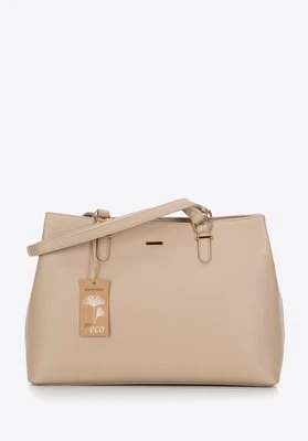 Damska shopperka ze skóry ekologicznej dwukomorowa beżowa Wittchen
