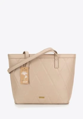 Damska shopperka ze skóry ekologicznej w pikowanie beżowa Wittchen