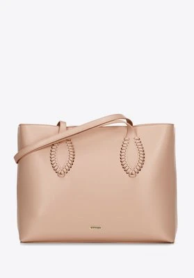 Damska shopperka ze skóry ekologicznej z plecionymi akcentami beżowa Wittchen