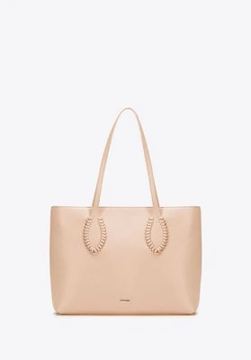 Damska shopperka ze skóry ekologicznej z plecionymi akcentami beżowa Wittchen
