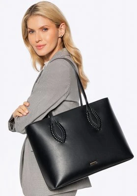 Damska shopperka ze skóry ekologicznej z plecionymi akcentami czarna Wittchen