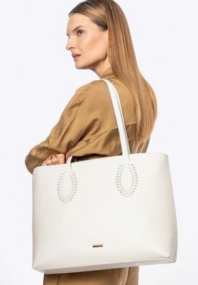 Damska shopperka ze skóry ekologicznej z plecionymi akcentami kremowa Wittchen