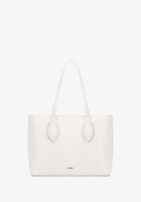 Damska shopperka ze skóry ekologicznej z plecionymi akcentami kremowa Wittchen