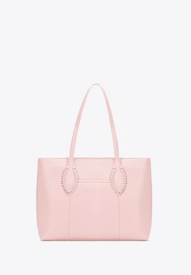 Damska shopperka ze skóry ekologicznej z plecionymi akcentami różowa Wittchen