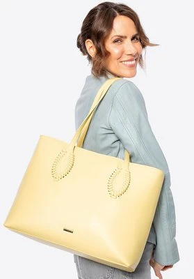 Damska shopperka ze skóry ekologicznej z plecionymi akcentami żółta Wittchen