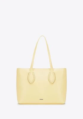 Damska shopperka ze skóry ekologicznej z plecionymi akcentami żółta Wittchen
