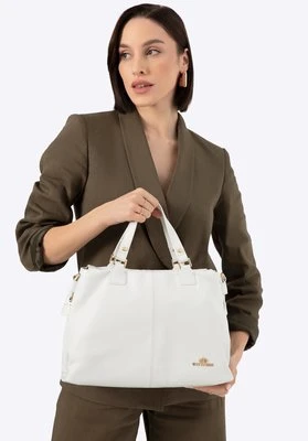 Damska shopperka ze skóry groszkowej dwukomorowa biała Wittchen