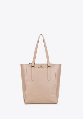 Damska shopperka ze skóry naturalnej o fakturze groszkowej beżowa Wittchen