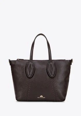 Damska shopperka ze skóry naturalnej w dekoracyjne przeszycia brązowa Wittchen