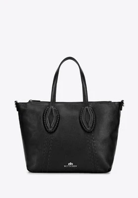 Damska shopperka ze skóry naturalnej w dekoracyjne przeszycia czarna Wittchen