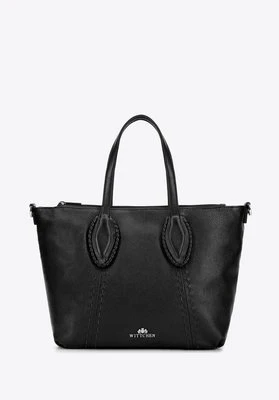 Damska shopperka ze skóry naturalnej w dekoracyjne przeszycia czarna Wittchen