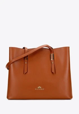 Damska shopperka ze skóry naturalnej z błyszczącymi elementami koniak Wittchen