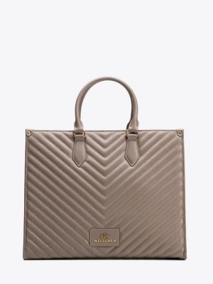 Damska shopperka ze skóry naturalnej z przeszyciami ciemny beż Wittchen