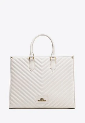 Damska shopperka ze skóry naturalnej z przeszyciami kremowa Wittchen