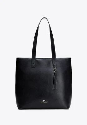 Damska shopperka ze skóry pionowa czarna ze srebrnym logo Wittchen