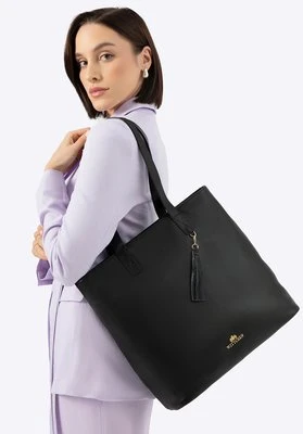 Damska shopperka ze skóry pionowa czarna ze złotym logo Wittchen