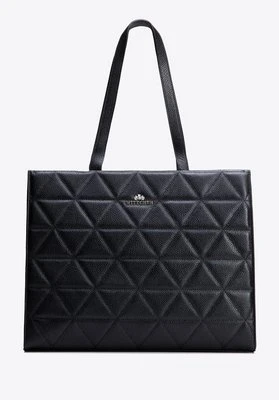 Damska shopperka ze skóry w geometryczne przeszycia czarno - srebrna Wittchen