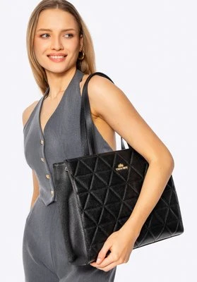 Damska shopperka ze skóry w geometryczne przeszycia czarno - złota Wittchen
