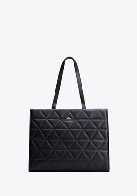 Damska shopperka ze skóry w geometryczne przeszycia czarno - złota Wittchen