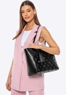 Damska shopperka ze skóry w sygnaturę czarno - srebrna Wittchen