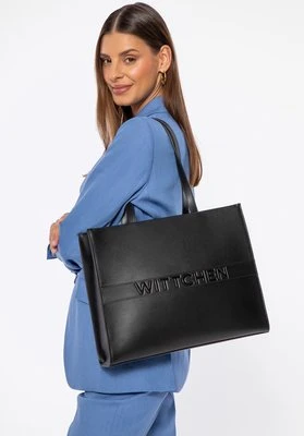 Damska shopperka ze skóry z dużym logo czarna Wittchen
