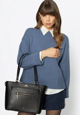 Damska shopperka ze skóry z kieszonkami czarno - złota Wittchen