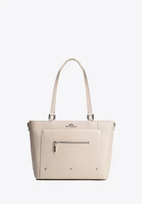 Damska shopperka ze skóry z kieszonkami kremowo - srebrna Wittchen