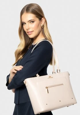 Damska shopperka ze skóry z kieszonkami kremowo - złota Wittchen
