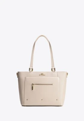 Damska shopperka ze skóry z kieszonkami kremowo - złota Wittchen